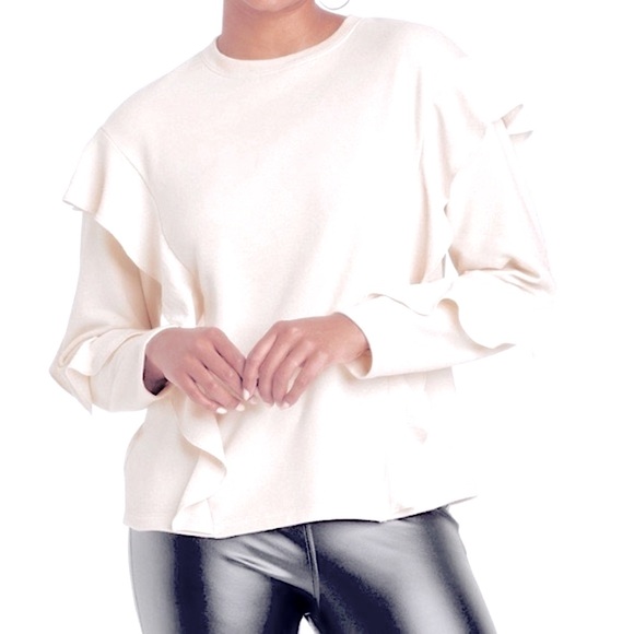 Cream Ruffle Sweatshirt Sm - Picture 1 of 5